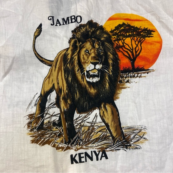 Vintage Jambo Kenya 70s Button Up Shirt Lion Men Large Single Stitch Texprint - Picture 2 of 10